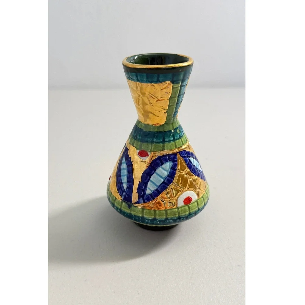 Lavorato A Mano Italian Pottery Bud‎ Vase Hand Painted 24K Gold Oro Zecchino 4